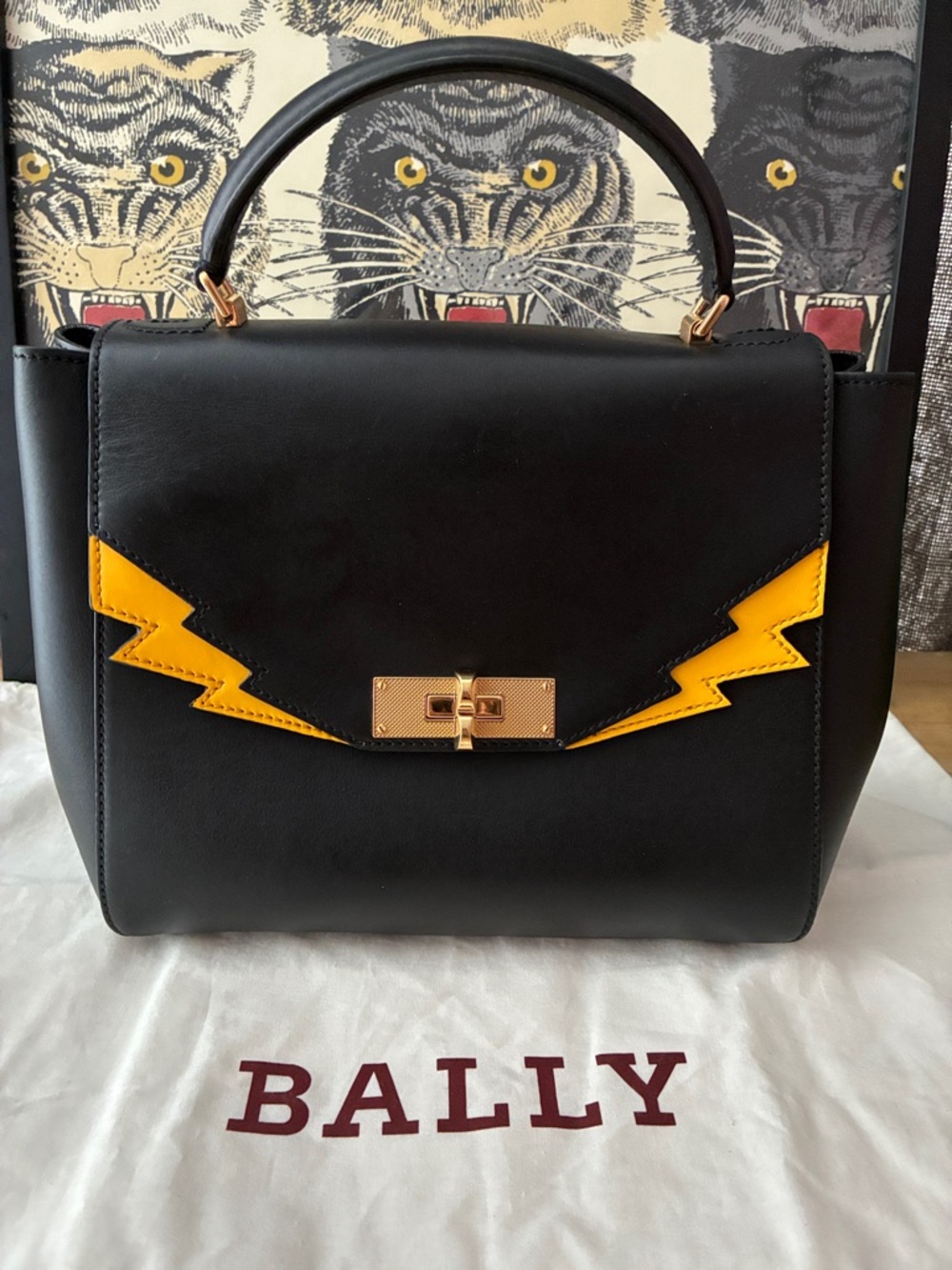 Bally B Turn Lightning Bolt Satchel Handbag!